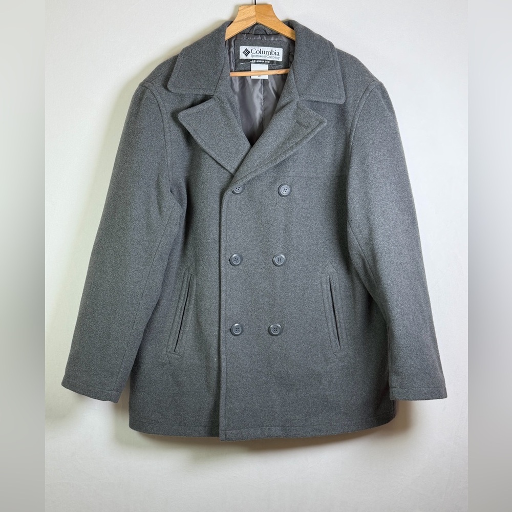 Columbia Men’s Heavy Peacoat Jacket Gray Classic Tailored Outerwear Sz L